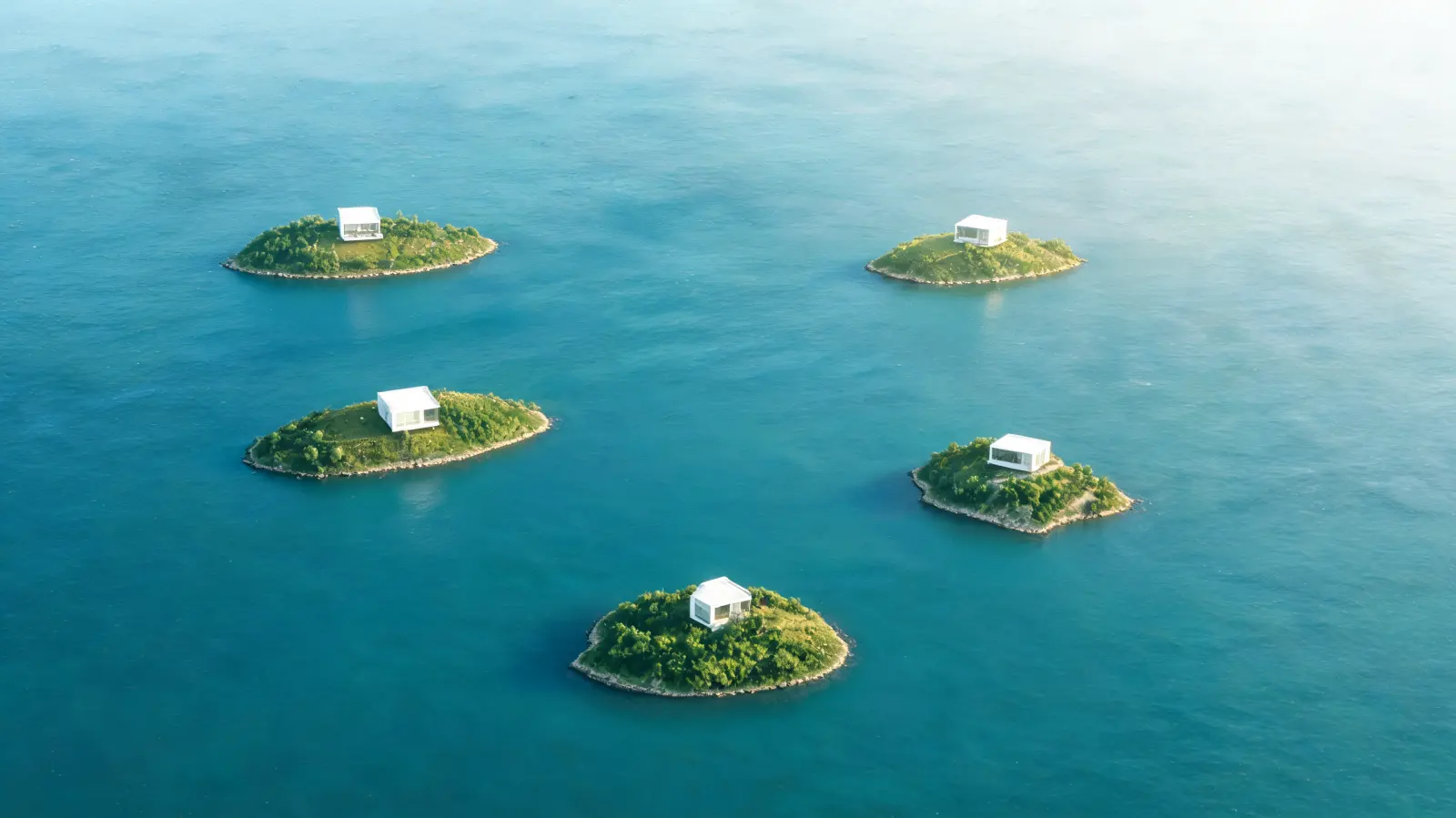 Five small islands in the sea. There are no bridges between them.